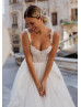 Beaded Ivory Lace Tulle Ruffle Wedding Dress